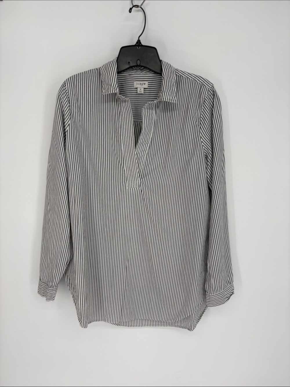 👛 J. Crew popover cotton Black & White Striped  Blouse